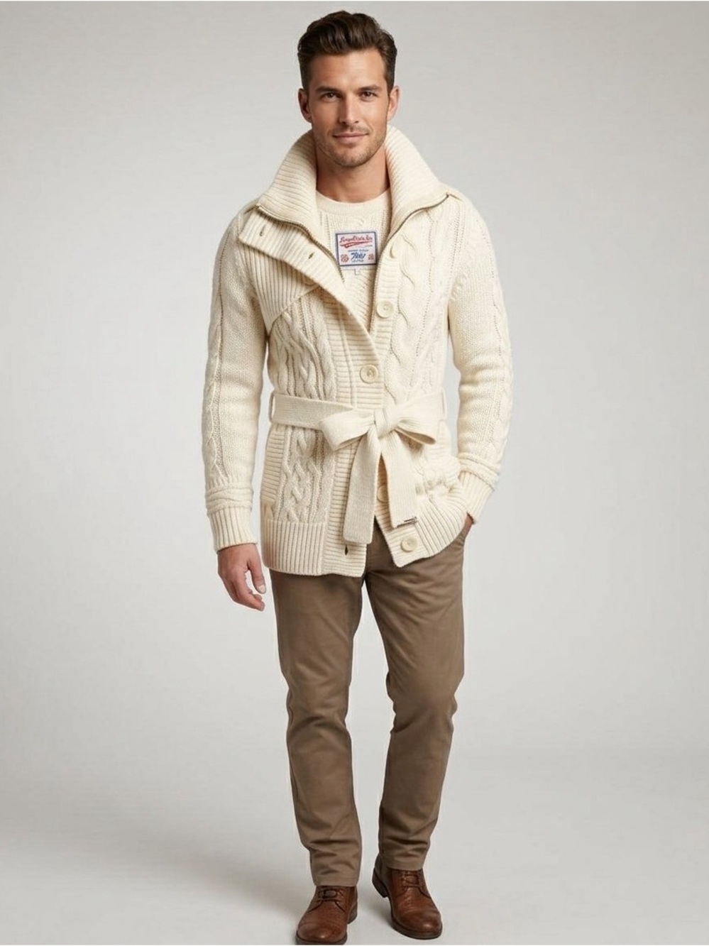 Superdry Y2K Vintage Cream Cable-Knit Cardigan Hybrid Zip Collar Runs Very Small